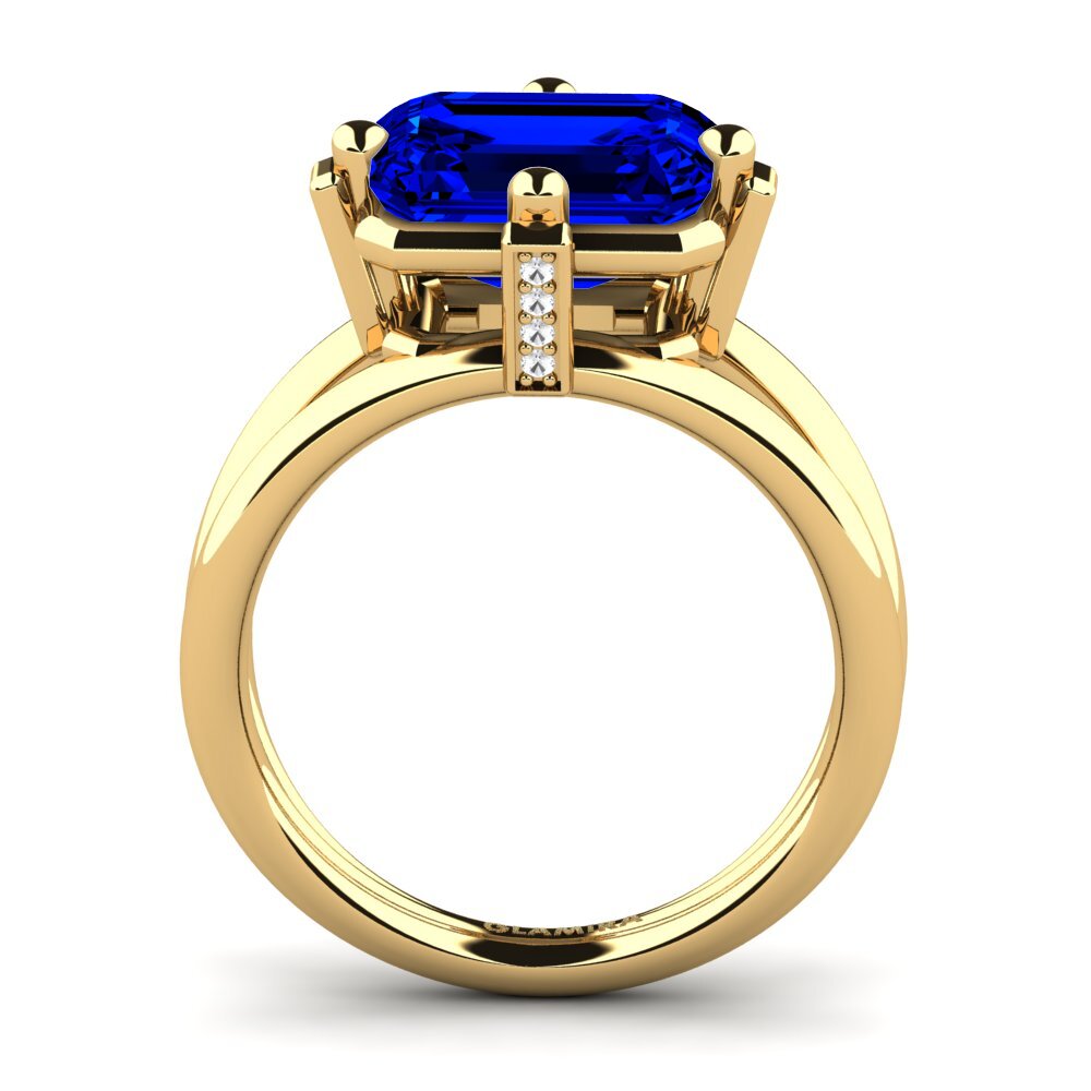 14k Oro Amarillo Safiro (Creado en Laboratorio) Anillo de compromiso Margies