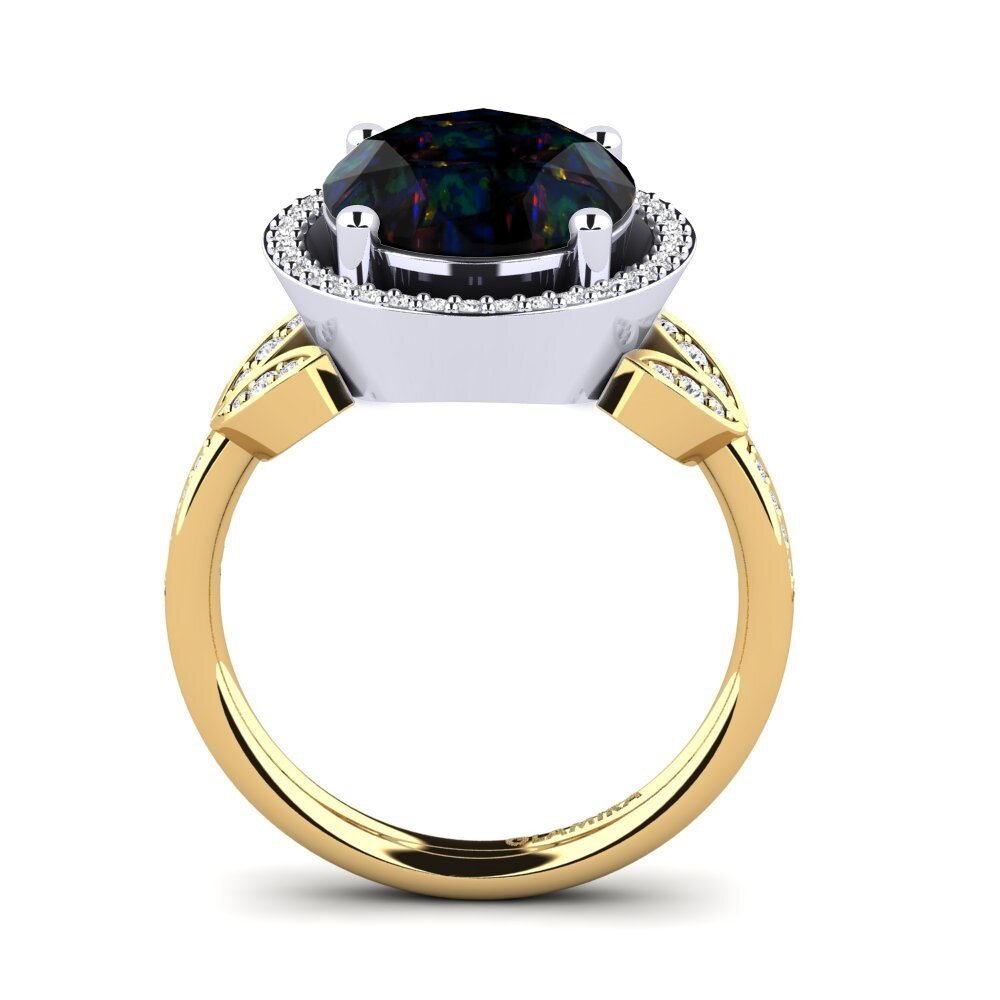 9ct Yellow & White Gold Black Opal Ring Margretha