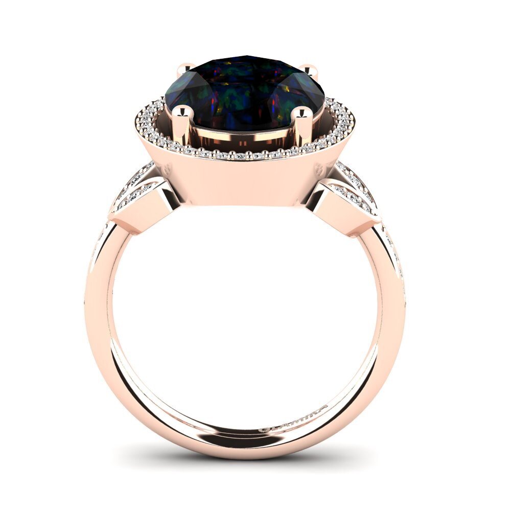 14k Oro Rosa Opalo Negro Anillo Margretha