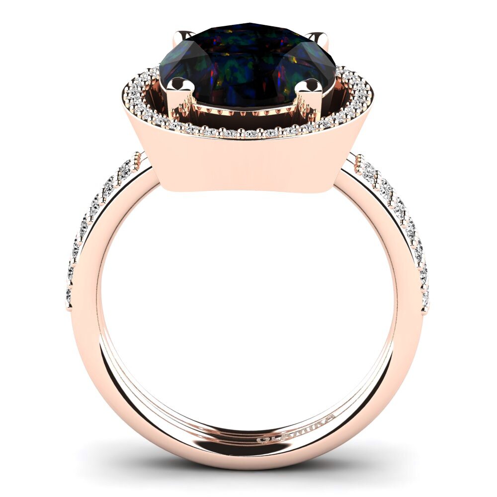 14k Oro Rosa Opalo Negro Anillo Margrie