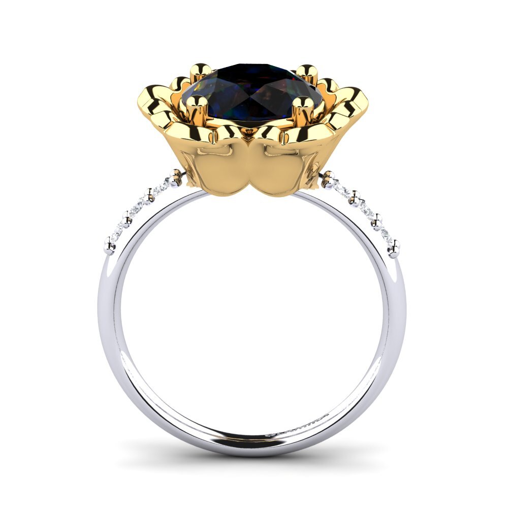 9ct Yellow & White Gold Black Opal Ring Marnie