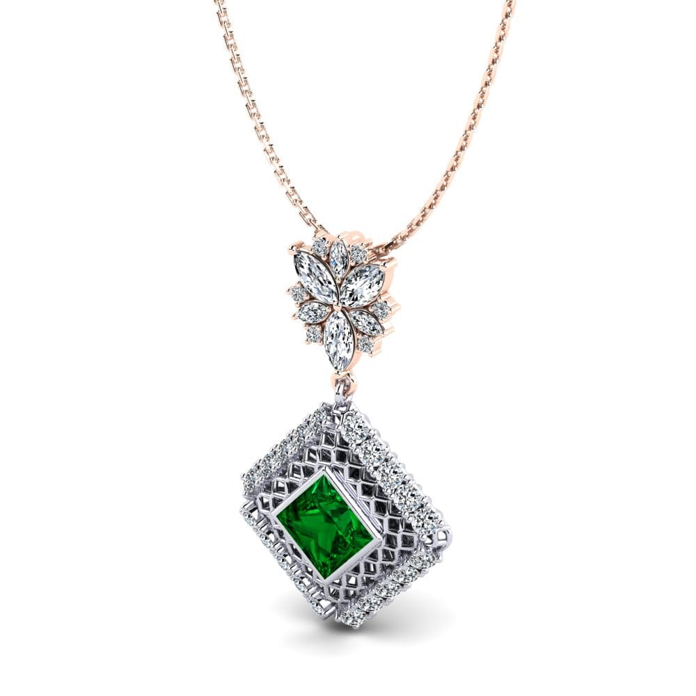 14k Oro Rosa & Blanco Circonita Verde Colgante de Mujer Marshell