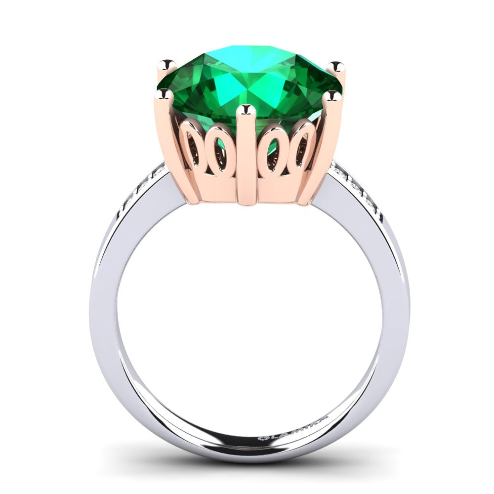 18ct White & Rose Gold Emerald (Lab Created) Ring Massima