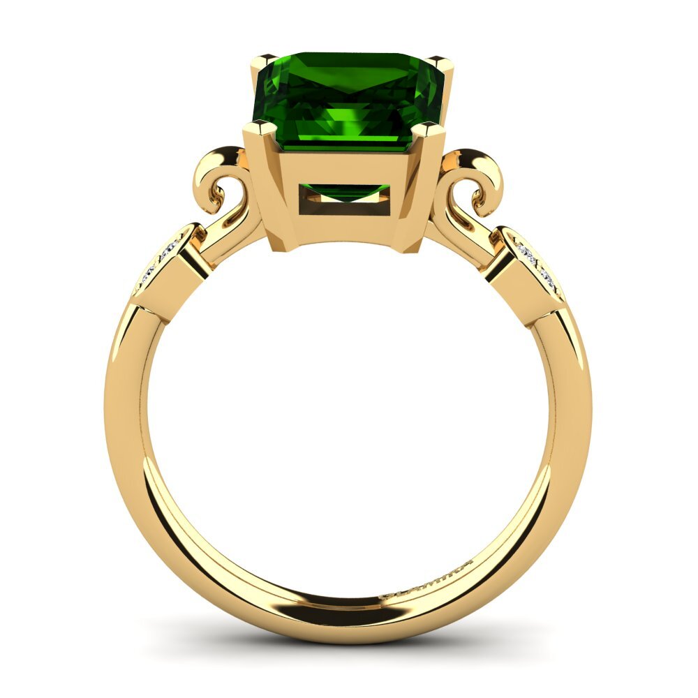 14k Oro Amarillo Turmalina verde Anillo de compromiso Mathina