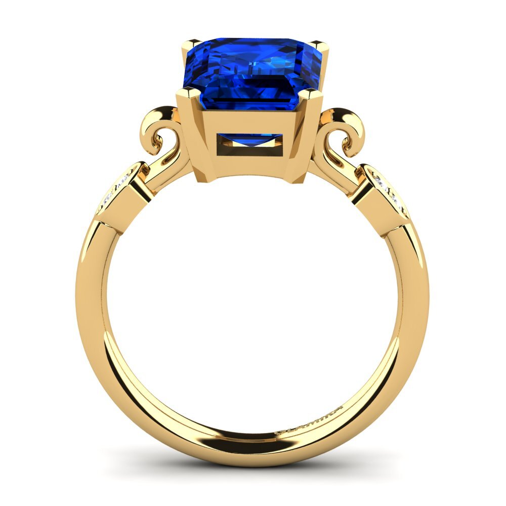14k Oro Amarillo Safiro (Creado en Laboratorio) Anillo de compromiso Mathina