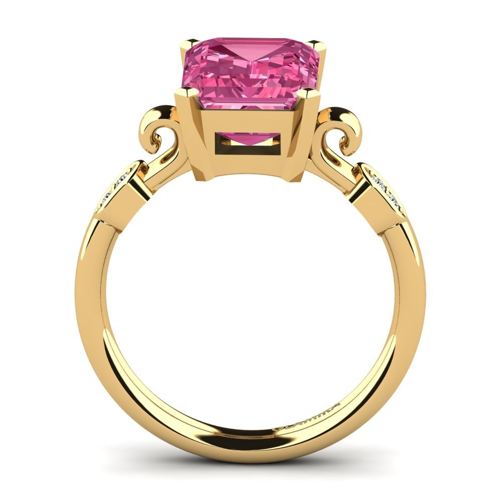 14k Oro Amarillo Turmalina rosa Anillo de compromiso Mathina