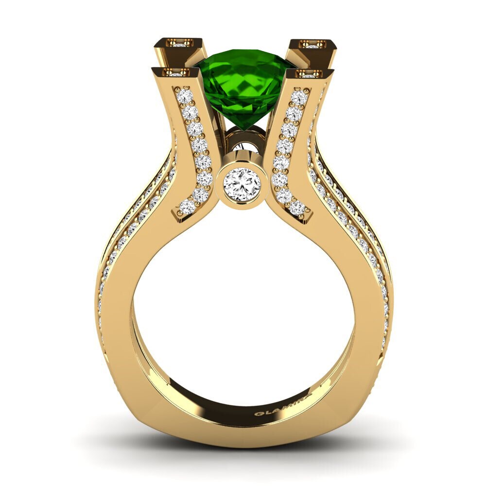 14k Oro Amarillo Turmalina verde Anillo de compromiso Melita