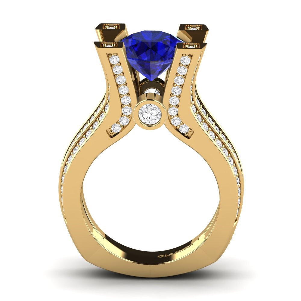 14k Oro Amarillo Safiro (Creado en Laboratorio) Anillo de compromiso Melita