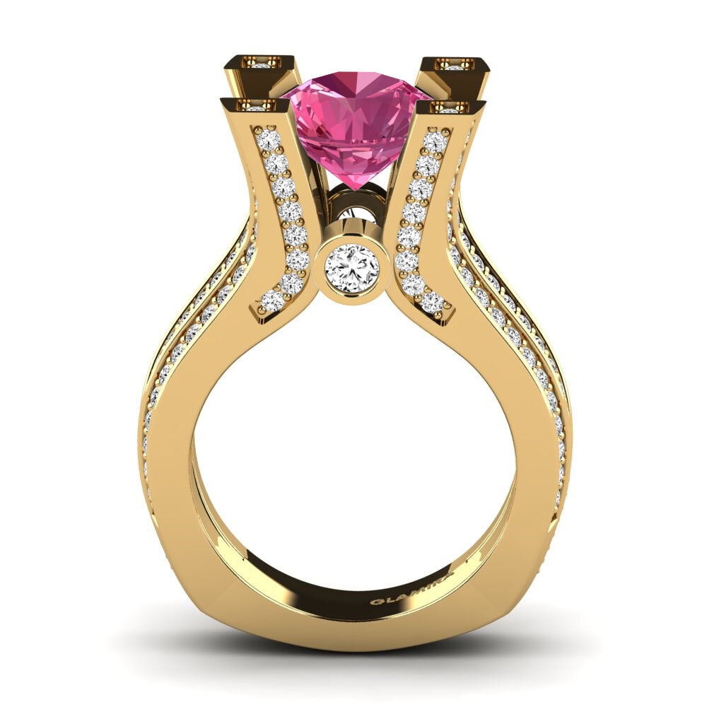 14k Oro Amarillo Turmalina rosa Anillo de compromiso Melita