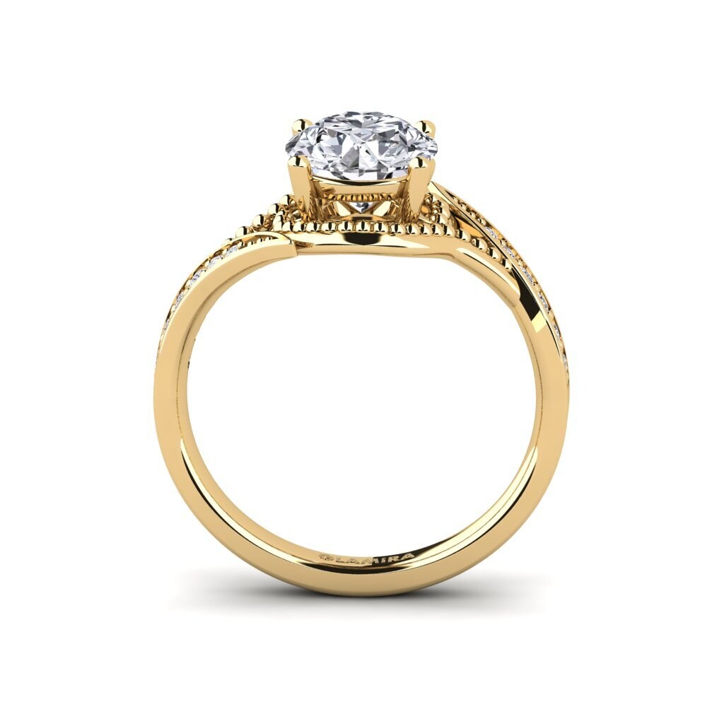 14ct Yellow Gold Diamond Women's Ring Memeald