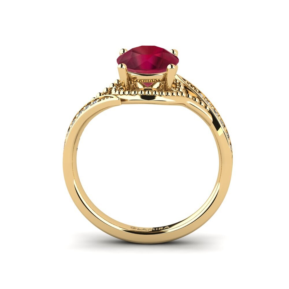 14ct Yellow Gold Ruby Women's Ring Memeald