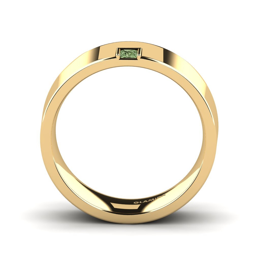 18ct Yellow Gold Green Diamond Men's Ring Silent Approval