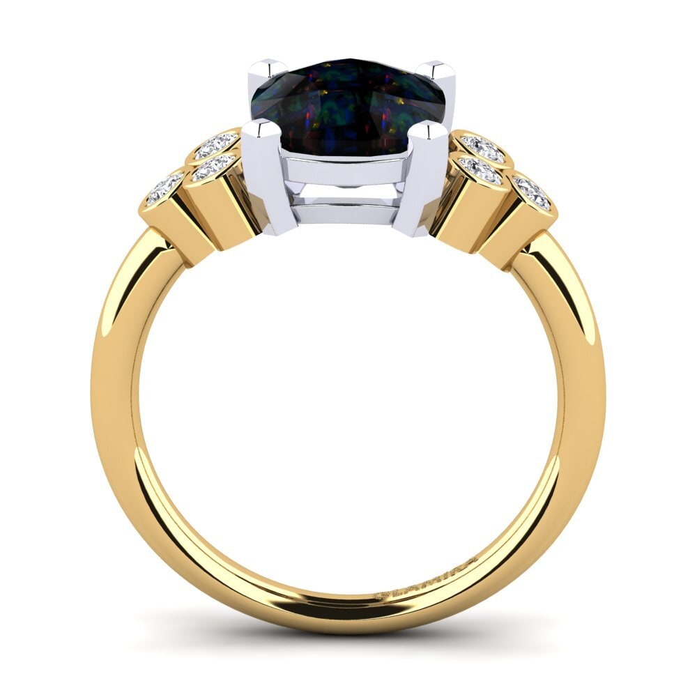 9ct Yellow & White Gold Black Opal Ring Mercille