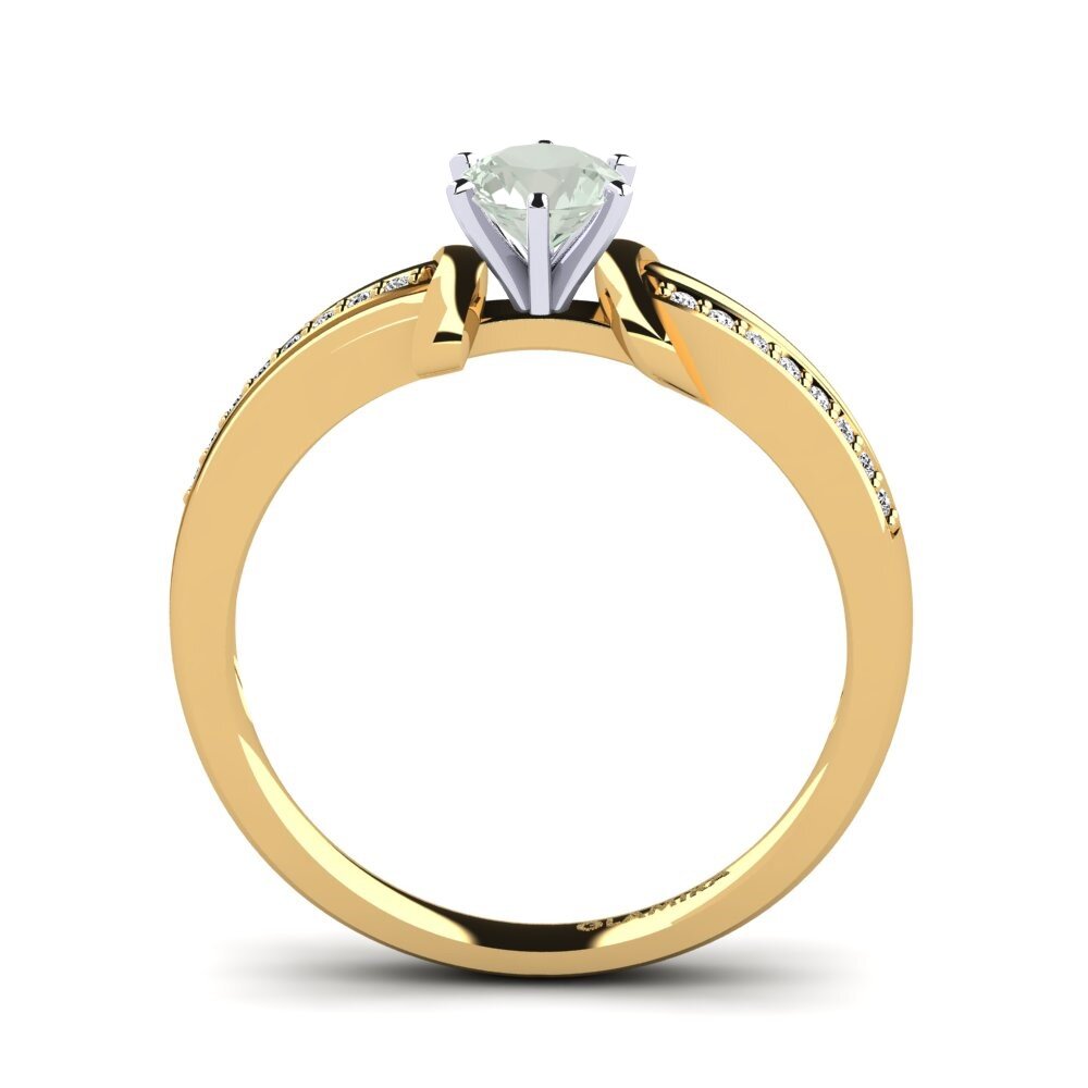 14k Oro Amarillo & Blanco Amatista verde Anillo de compromiso Mirabella 0.5crt