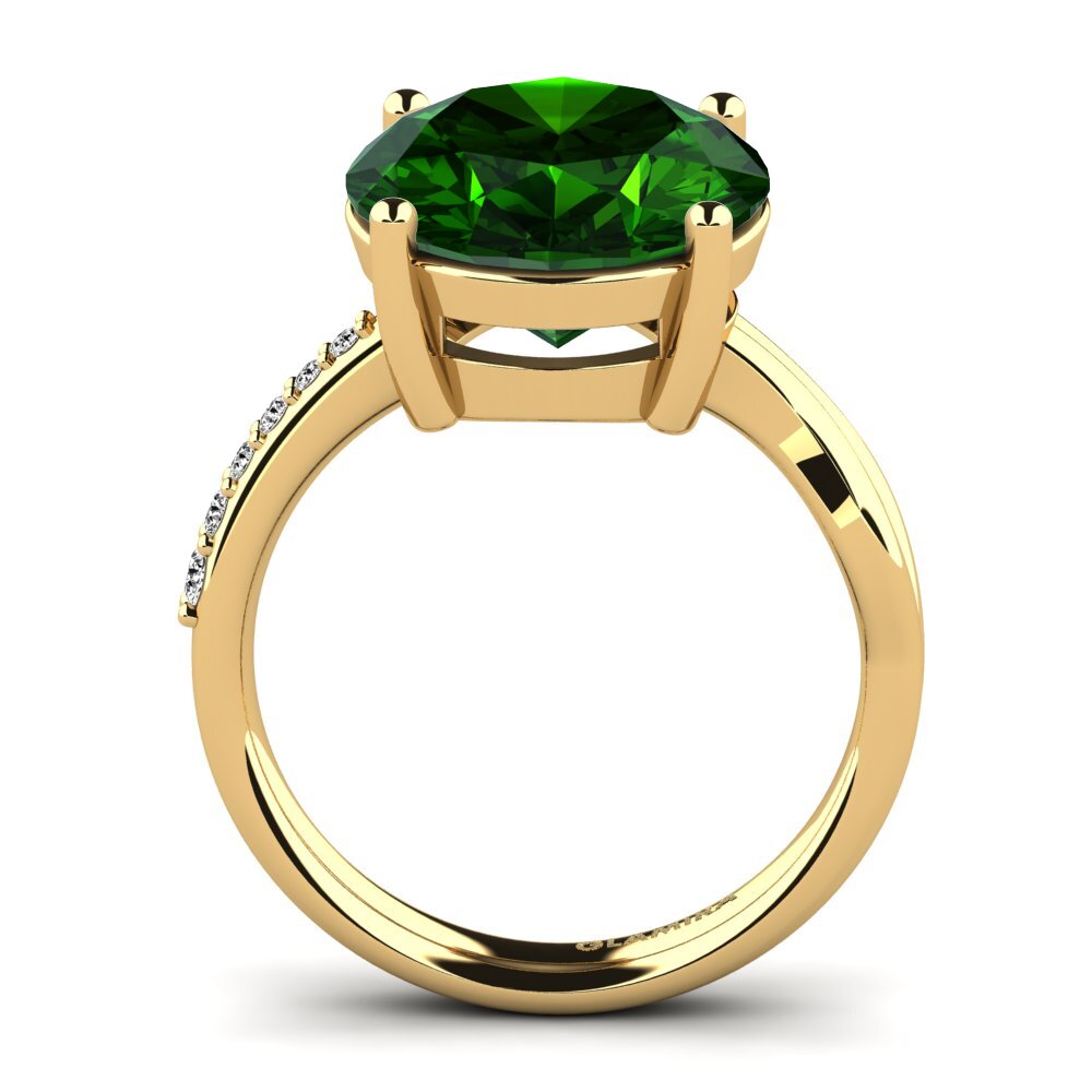 14k Oro Amarillo Turmalina verde Anillo Moneta