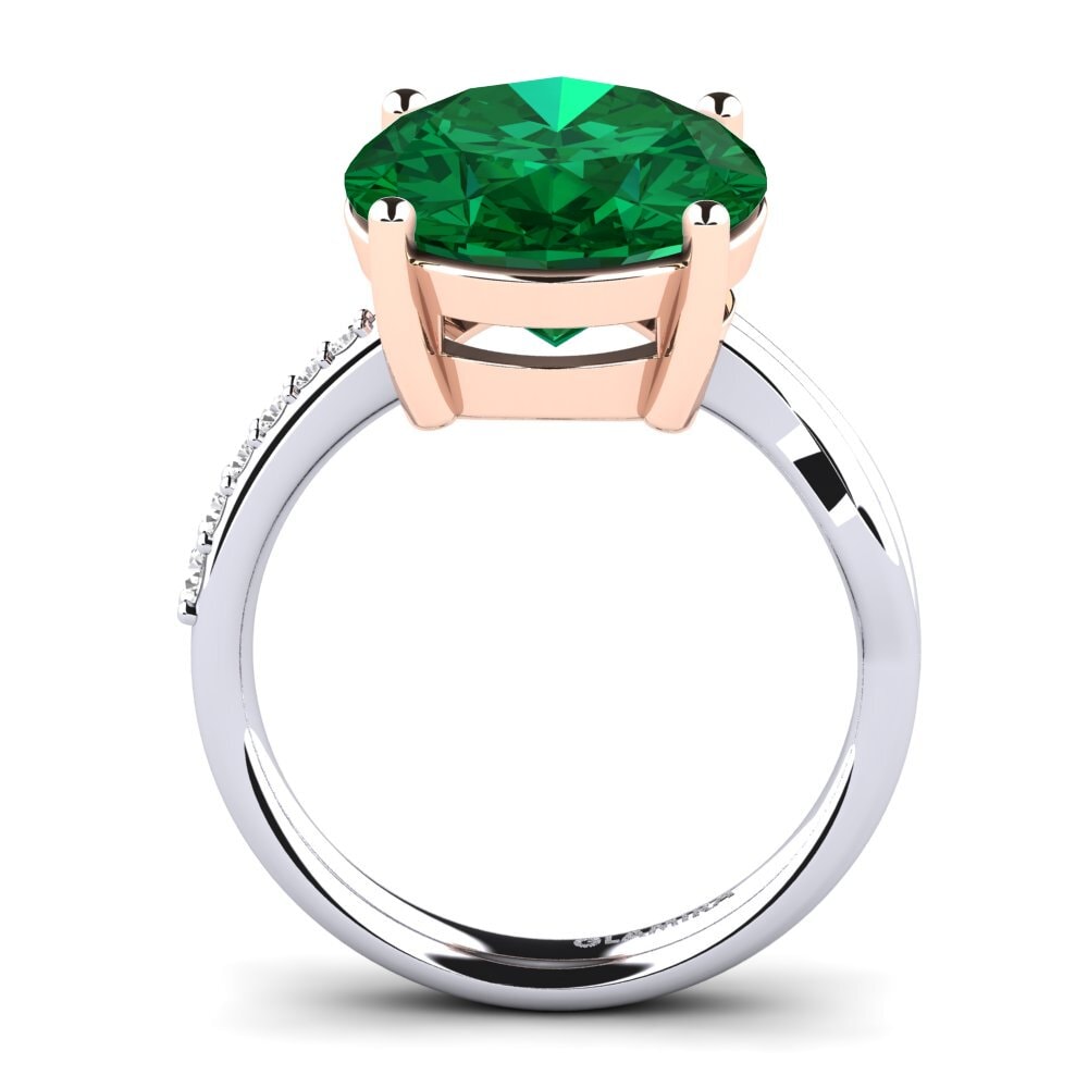 18ct White & Rose Gold Emerald (Lab Created) Ring Moneta