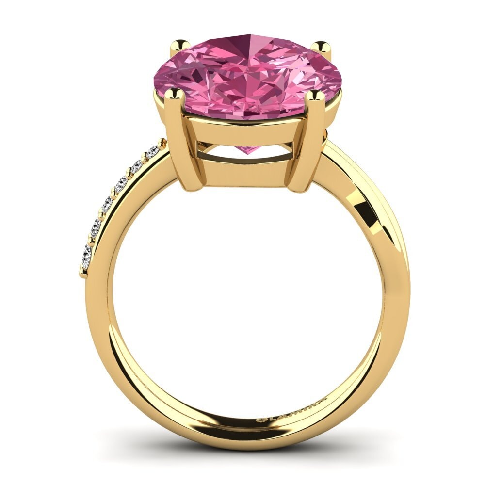 14k Oro Amarillo Turmalina rosa Anillo Moneta