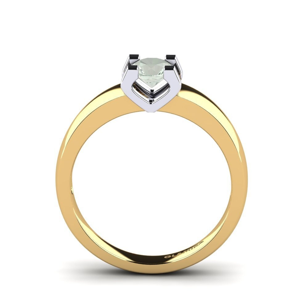 14k Oro Amarillo & Blanco Amatista verde Anillo de compromiso Monnara