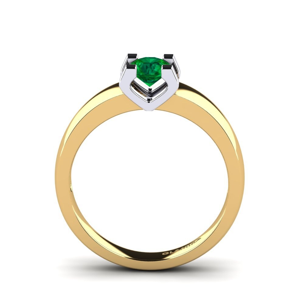 14k Oro Amarillo & Blanco Esmeralda (creada en laboratorio) Anillo de compromiso Monnara