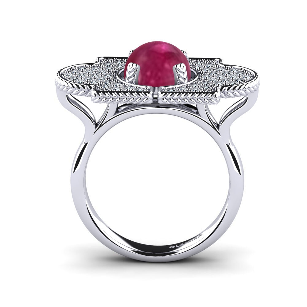 White Silver Cabochon Round Ring Moony