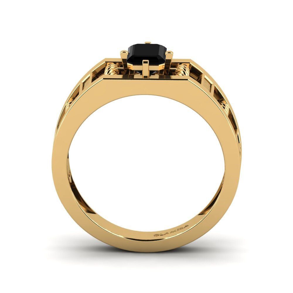 Oro Giallo 585 Onice Nero Anello da uomo Motivo