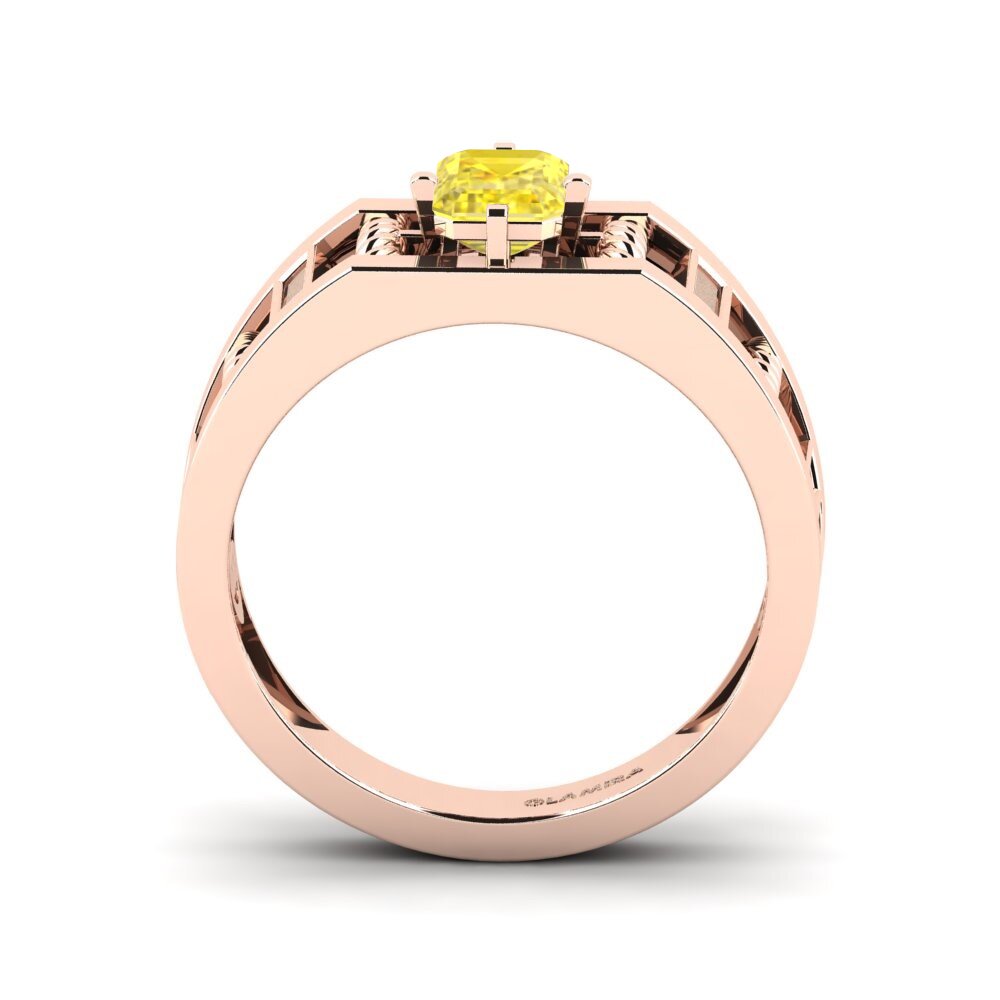 Oro Rosso 585 Zaffiro Giallo Anello da uomo Motivo