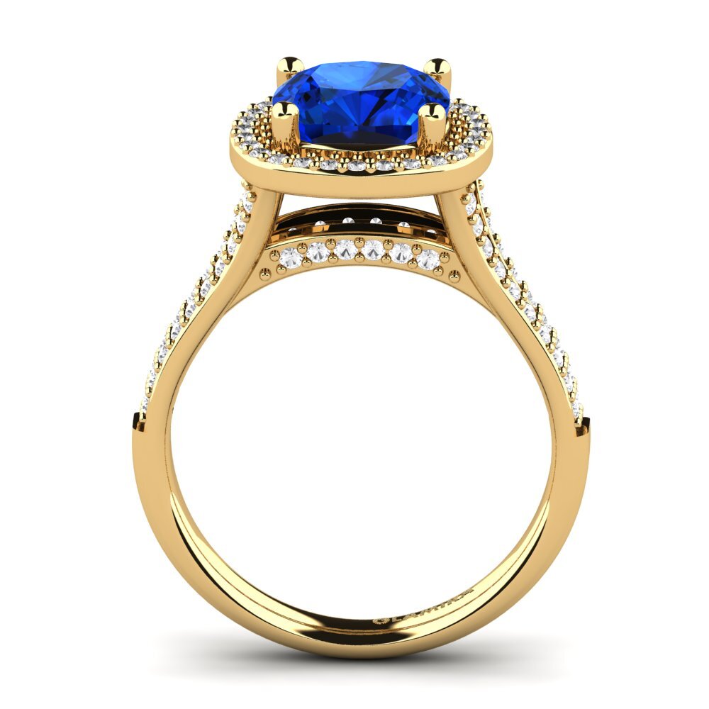 14k Oro Amarillo Safiro (Creado en Laboratorio) Anillo de compromiso Mutinda