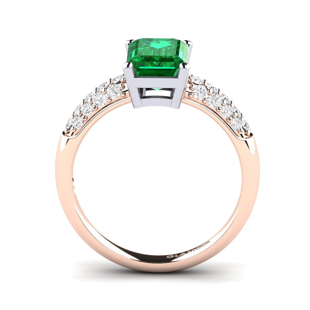 18ct Rose & White Gold Emerald (Lab Created) Engagement Ring Navarra