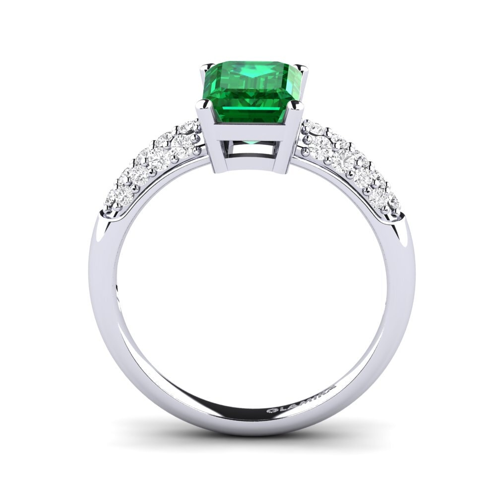 18ct White Gold Emerald (Lab Created) Engagement Ring Navarra
