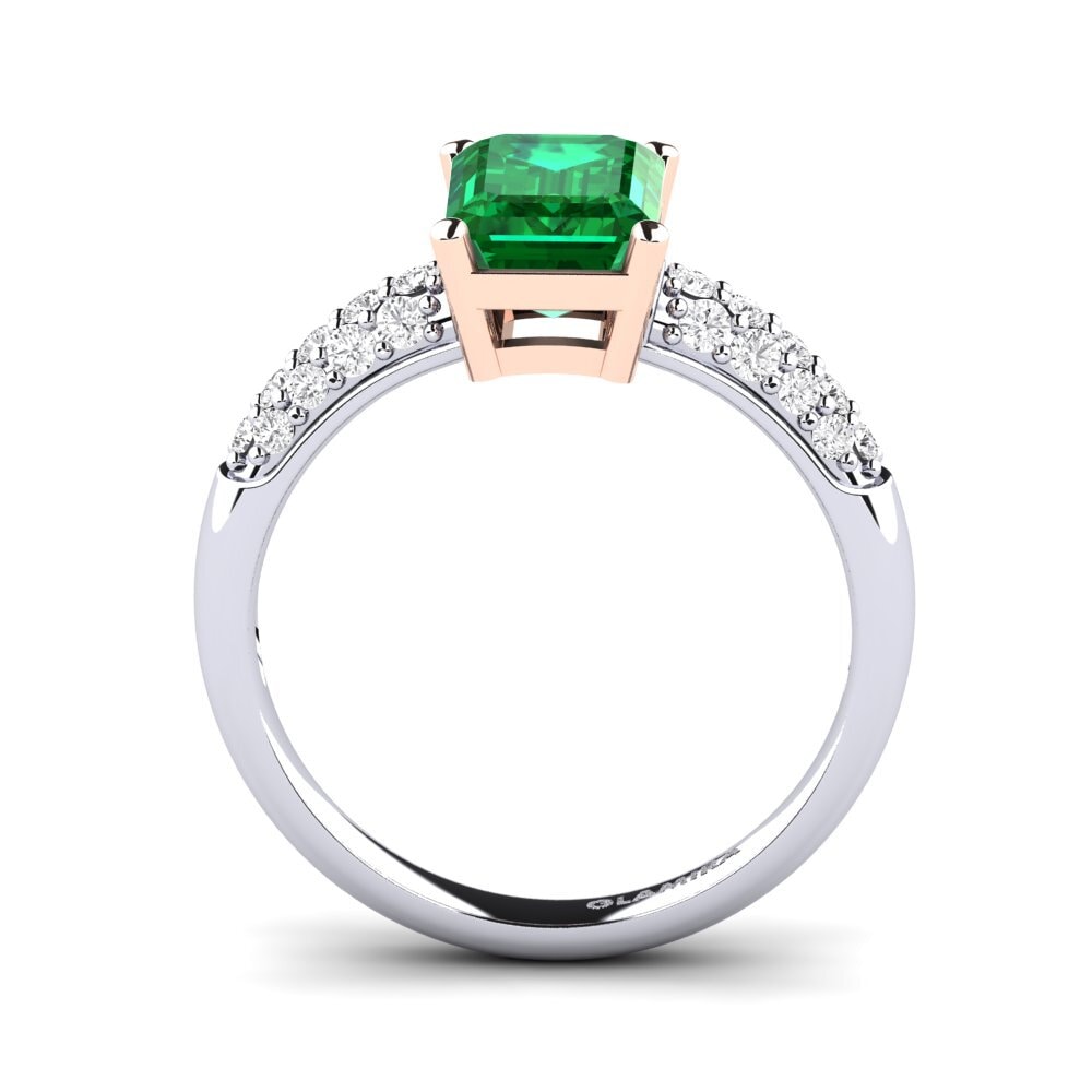 18ct White & Rose Gold Emerald (Lab Created) Engagement Ring Navarra