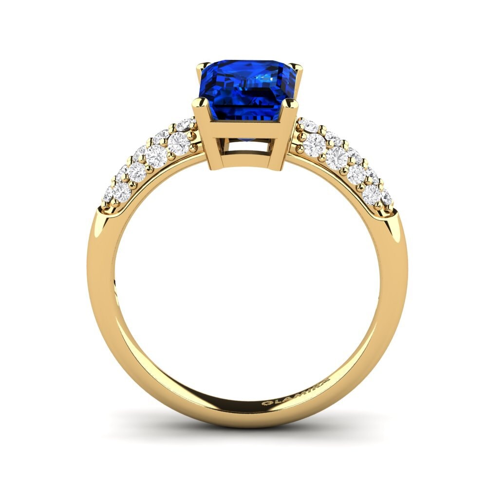 14k Oro Amarillo Safiro (Creado en Laboratorio) Anillo de compromiso Navarra
