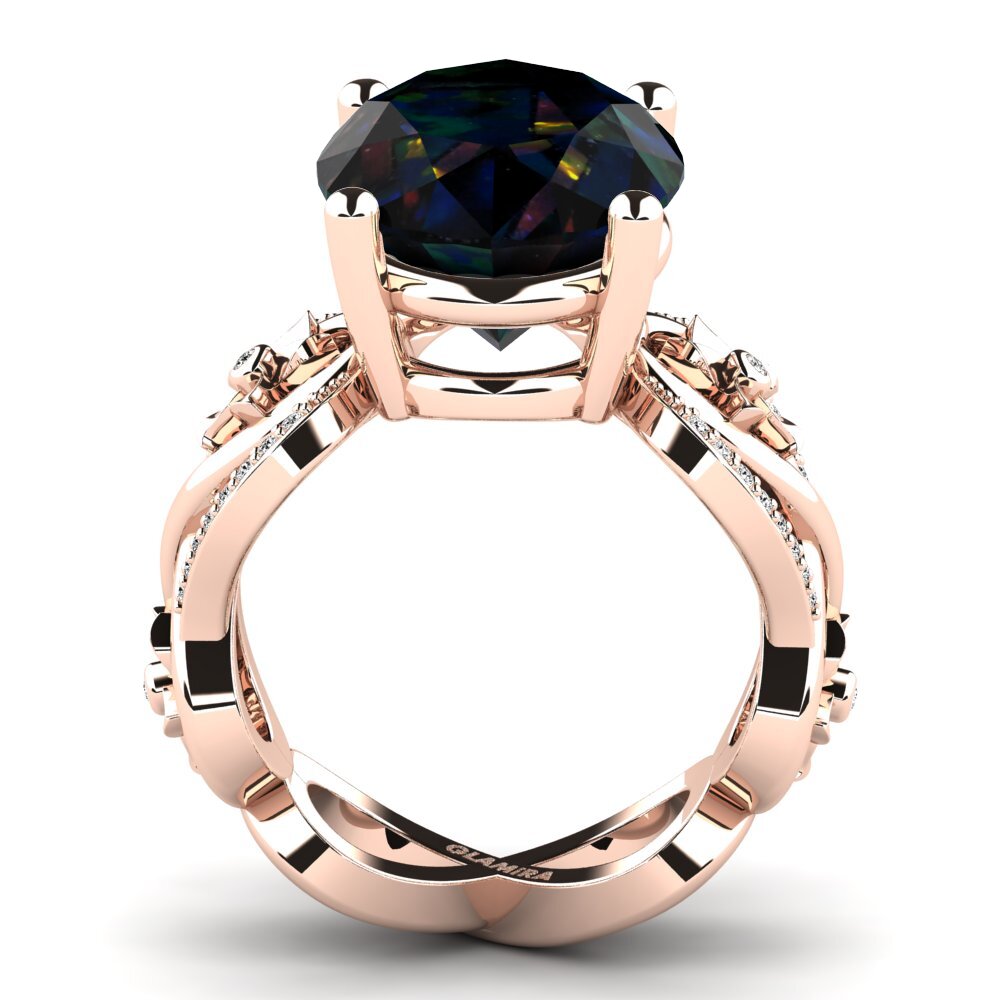 14k Oro Rosa Opalo Negro Anillo Nella