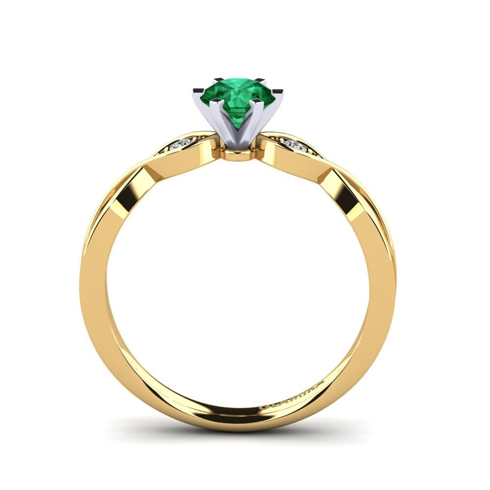 14k Oro Amarillo & Blanco Esmeralda (creada en laboratorio) Anillo de compromiso Neveda 0.5 crt