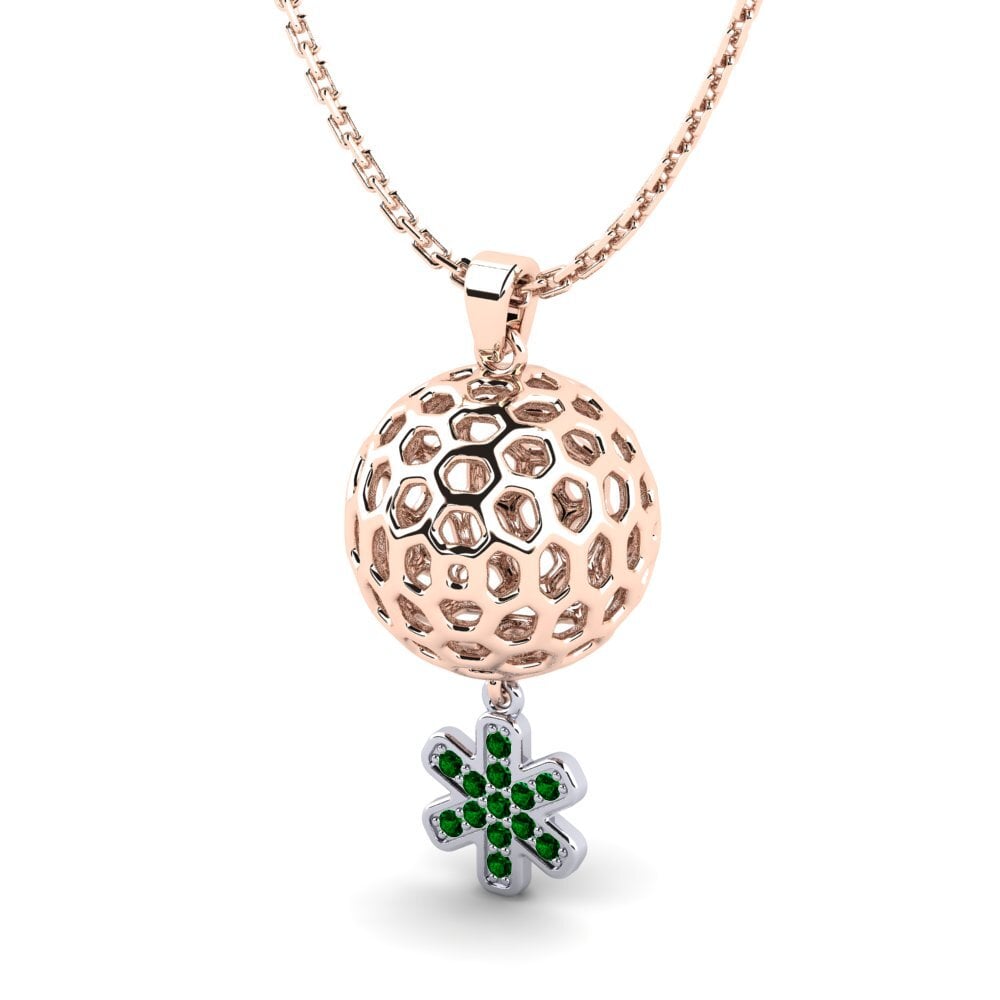 14k Oro Rosa & Blanco Circonita Verde Colgante de Mujer Newfie