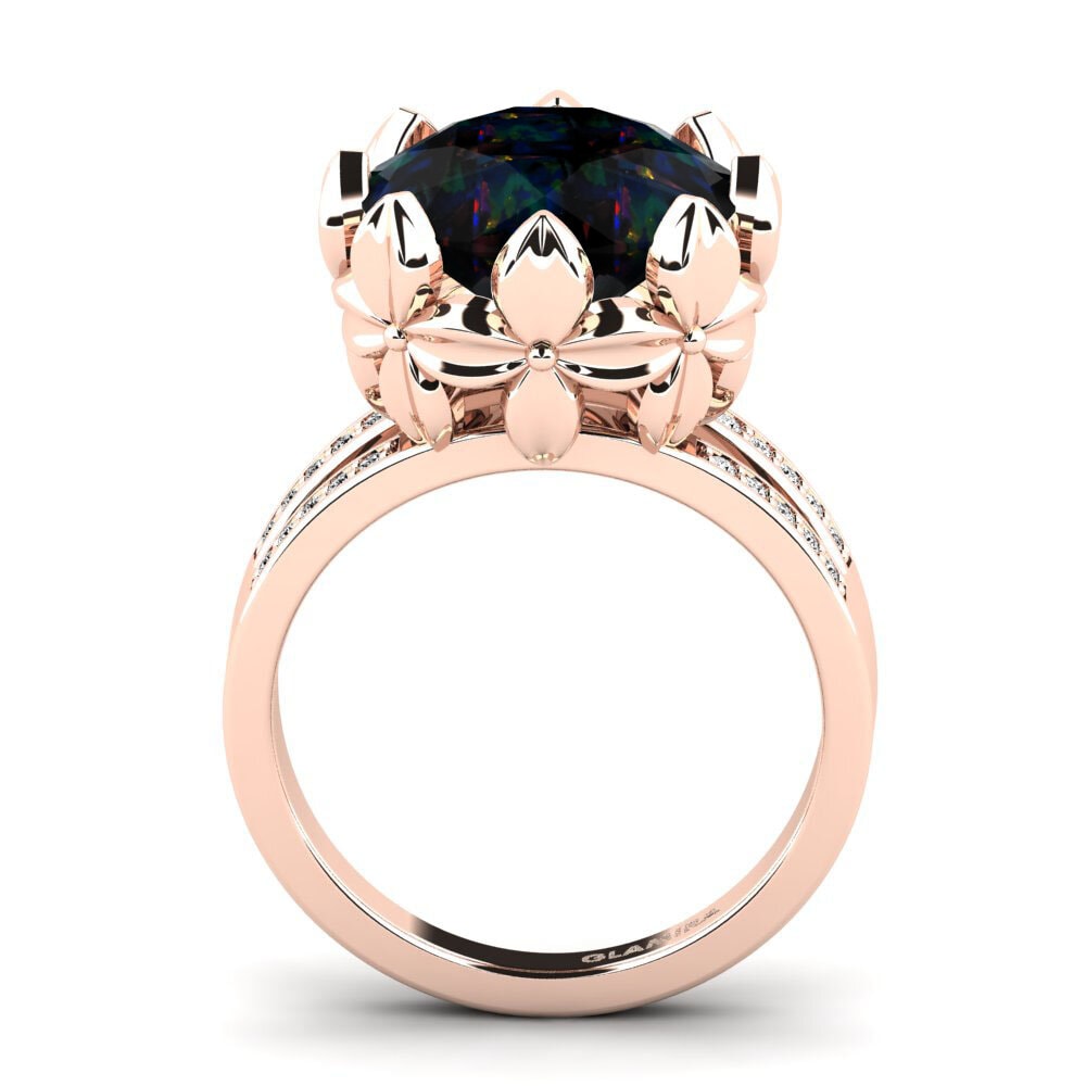 14k Oro Rosa Opalo Negro Anillo Nida