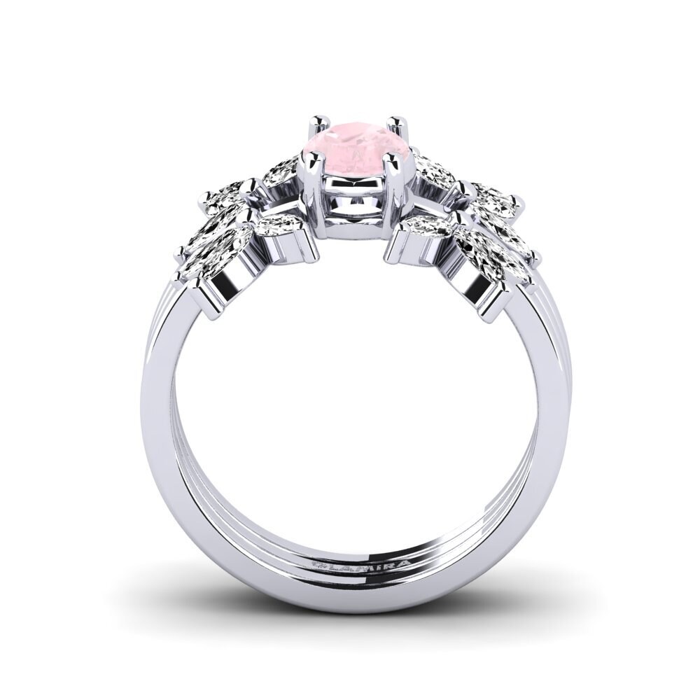 White Silver Rose Quartz Ring Nigemen - SET
