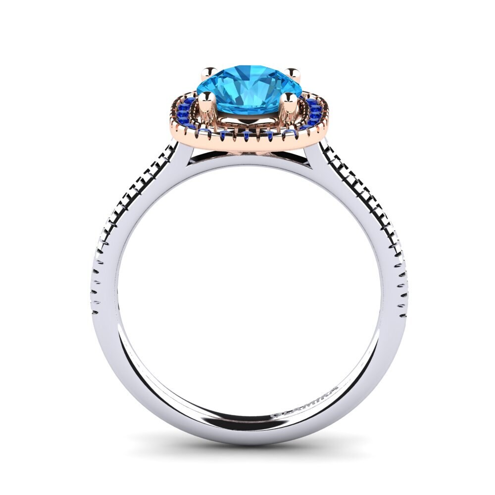 14ct White / Rose Gold Blue Topaz Engagement Ring Nillson