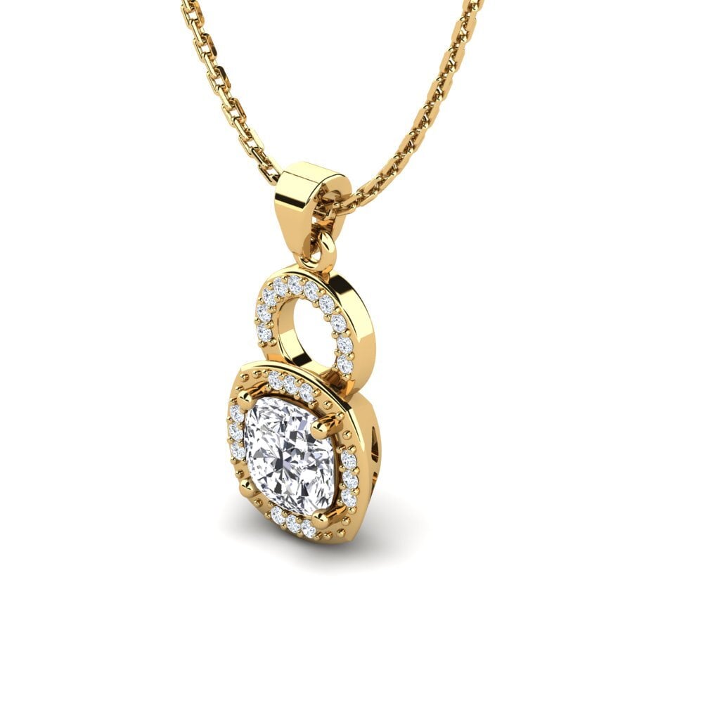 Pendentif Lunette Or Jaune 10K Avec Moissanite Blanche 7mm - Taille Coussin, ~1.25 Carats, Inde