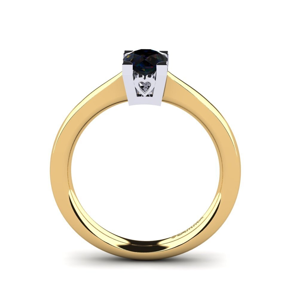 18ct Yellow & White Gold Black Opal Women's Ring Calmar