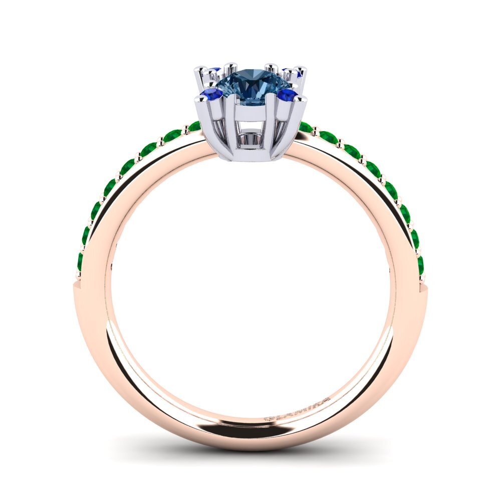 14ct Rose / White Gold Blue Diamond Engagement Ring Eglontina