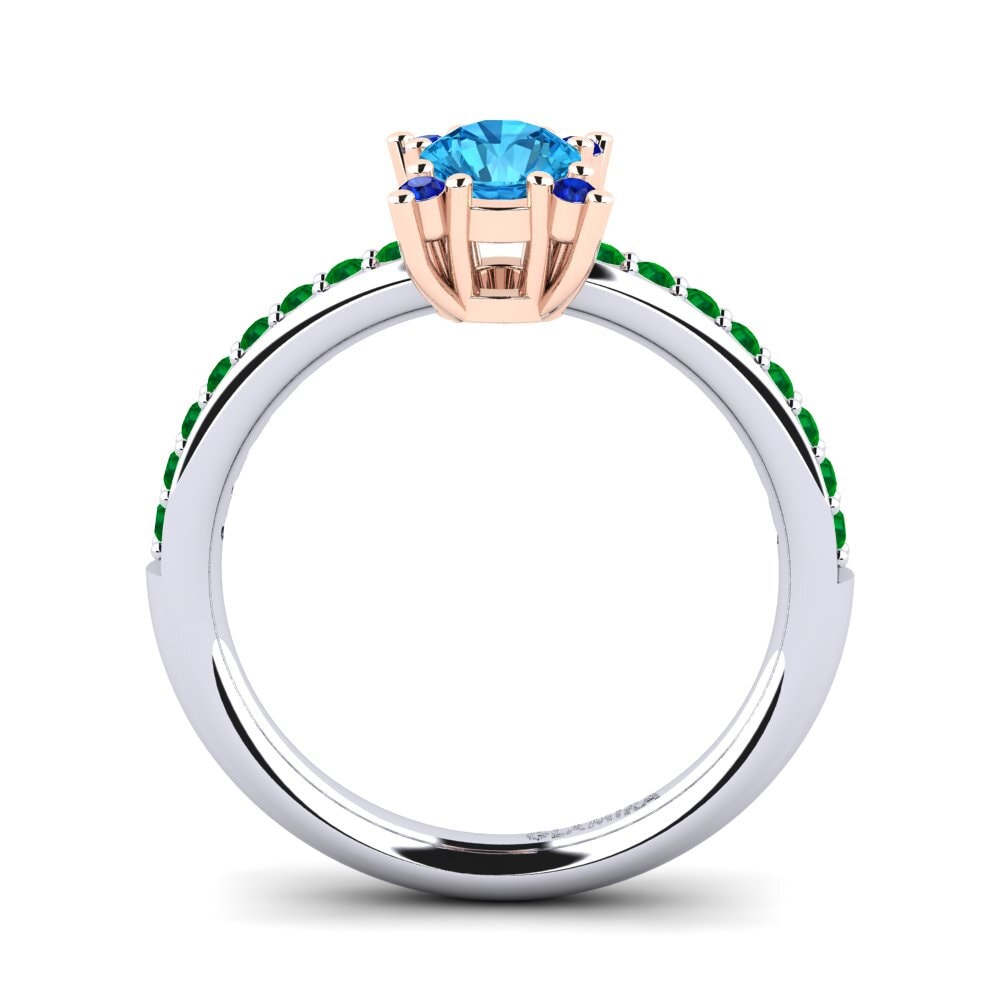 14ct White / Rose Gold Blue Topaz Engagement Ring Eglontina