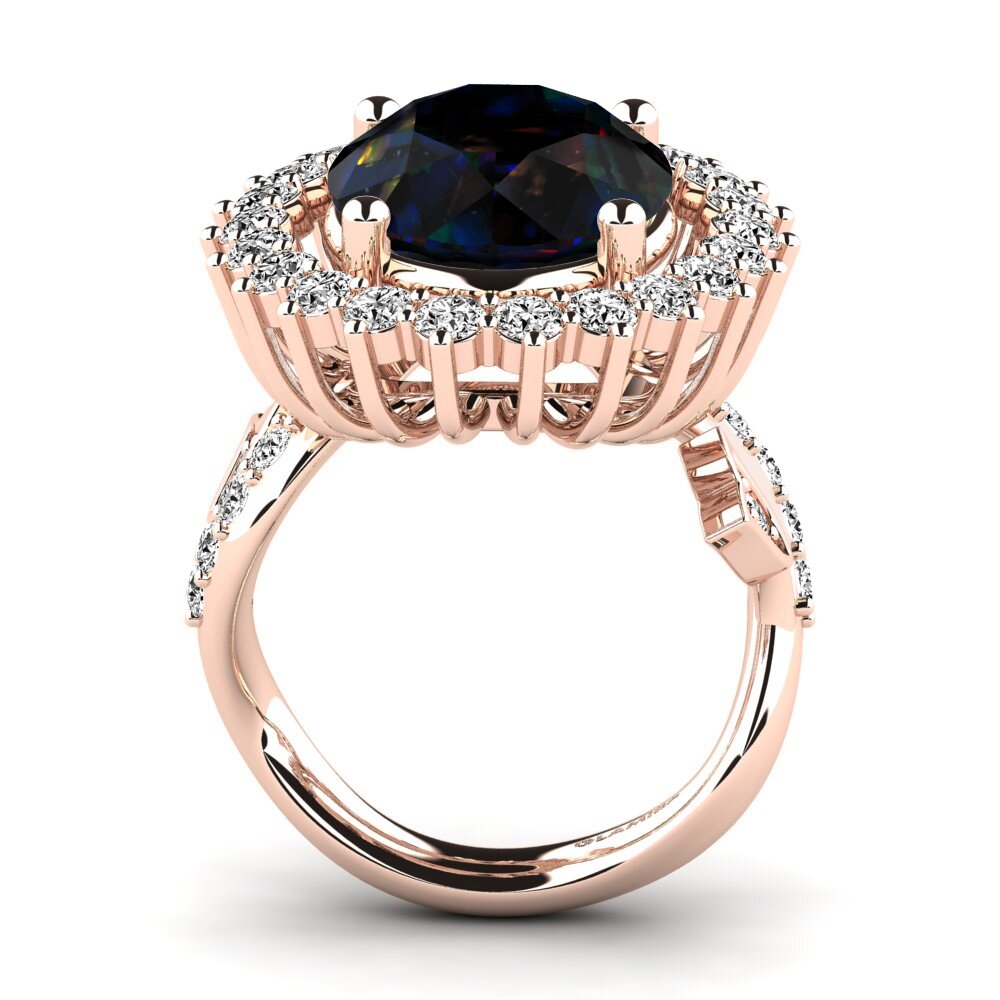 14k Oro Rosa Opalo Negro Anillo Noreen