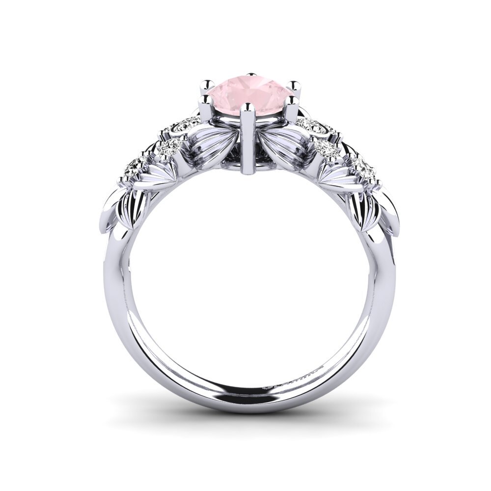 White Silver Rose Quartz Ring Octave