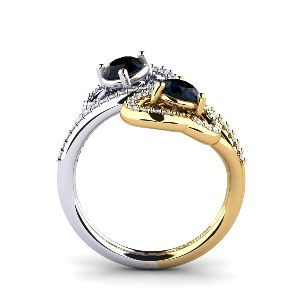 9ct Yellow & White Gold Black Opal Ring Olliana