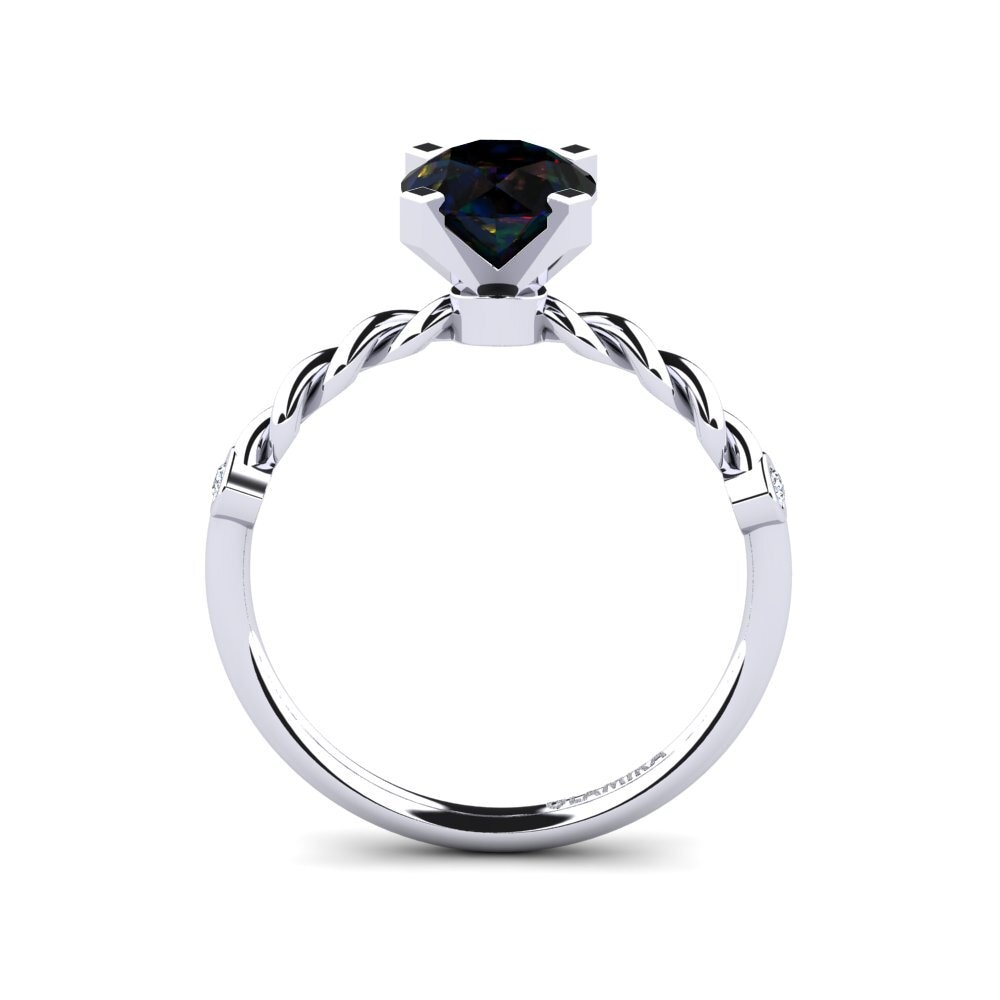 14k White Gold Black Opal Engagement Ring Opalina