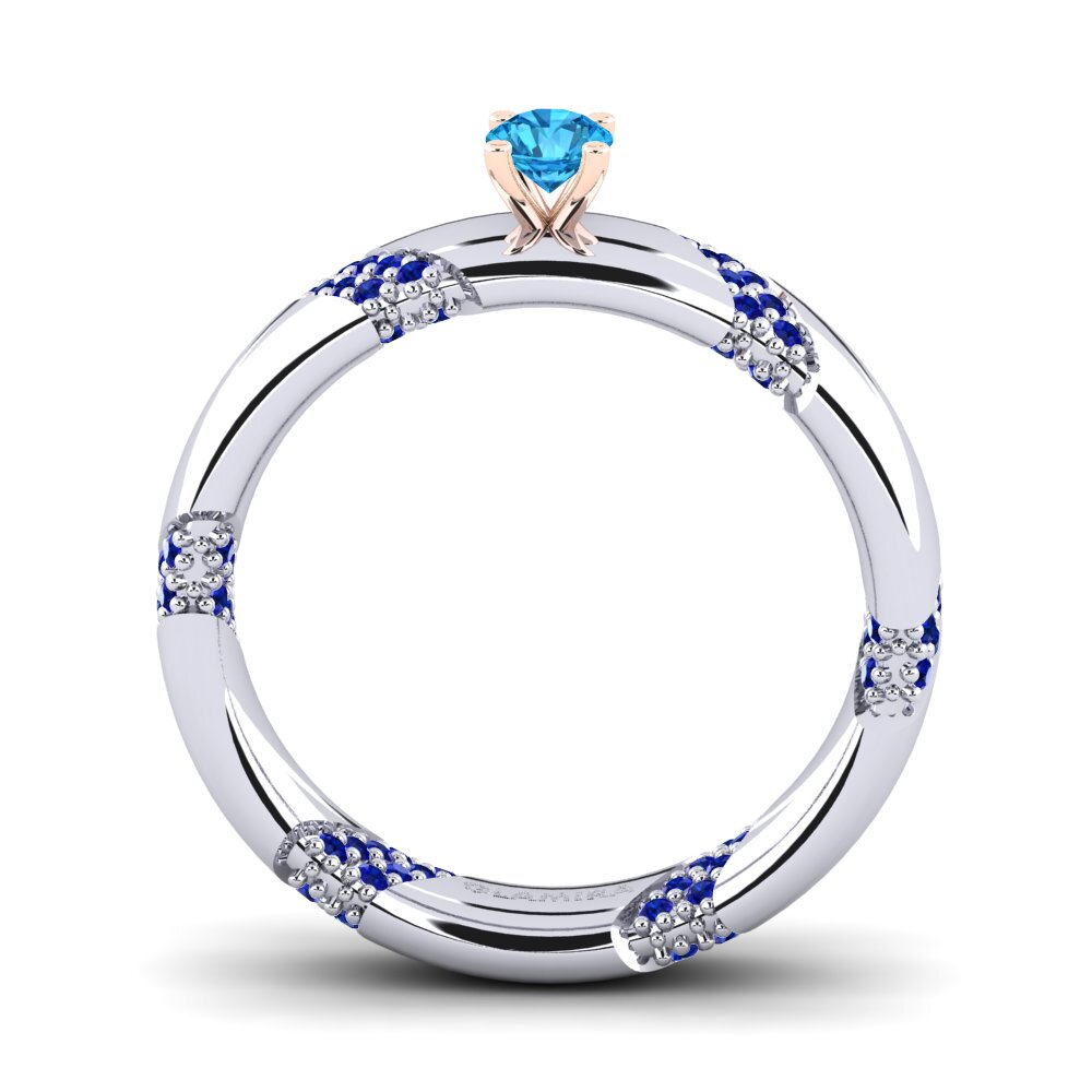 14ct White / Rose Gold Blue Topaz Engagement Ring Orlena 0.16 crt