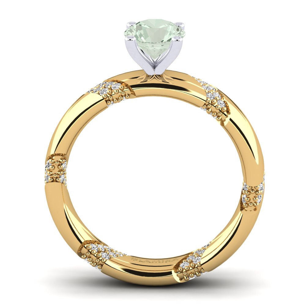 14k Oro Amarillo & Blanco Amatista verde Anillo de compromiso Orlena
