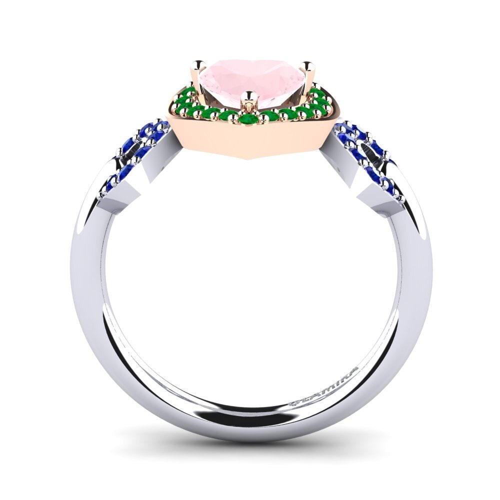 14ct White / Rose Gold Rose Quartz Engagement Ring Palmier
