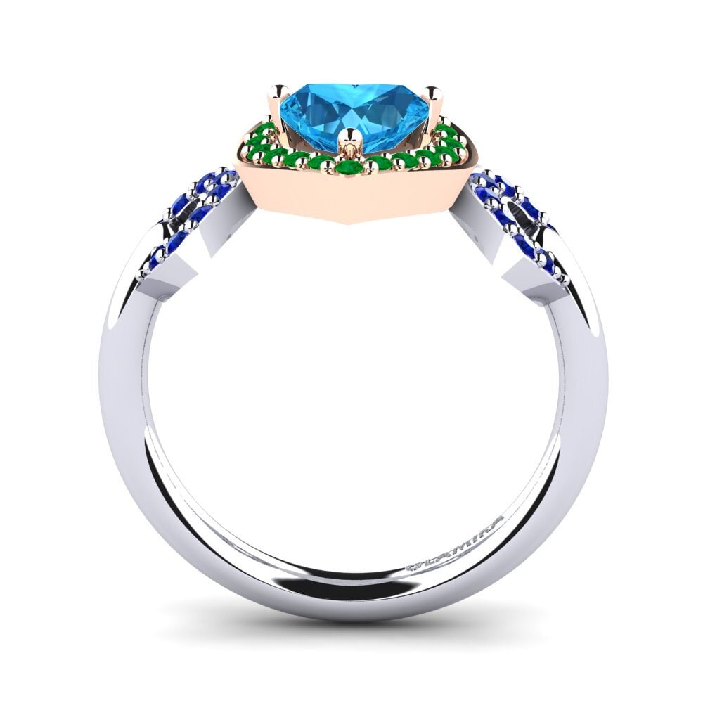 14ct White / Rose Gold Blue Topaz Engagement Ring Palmier