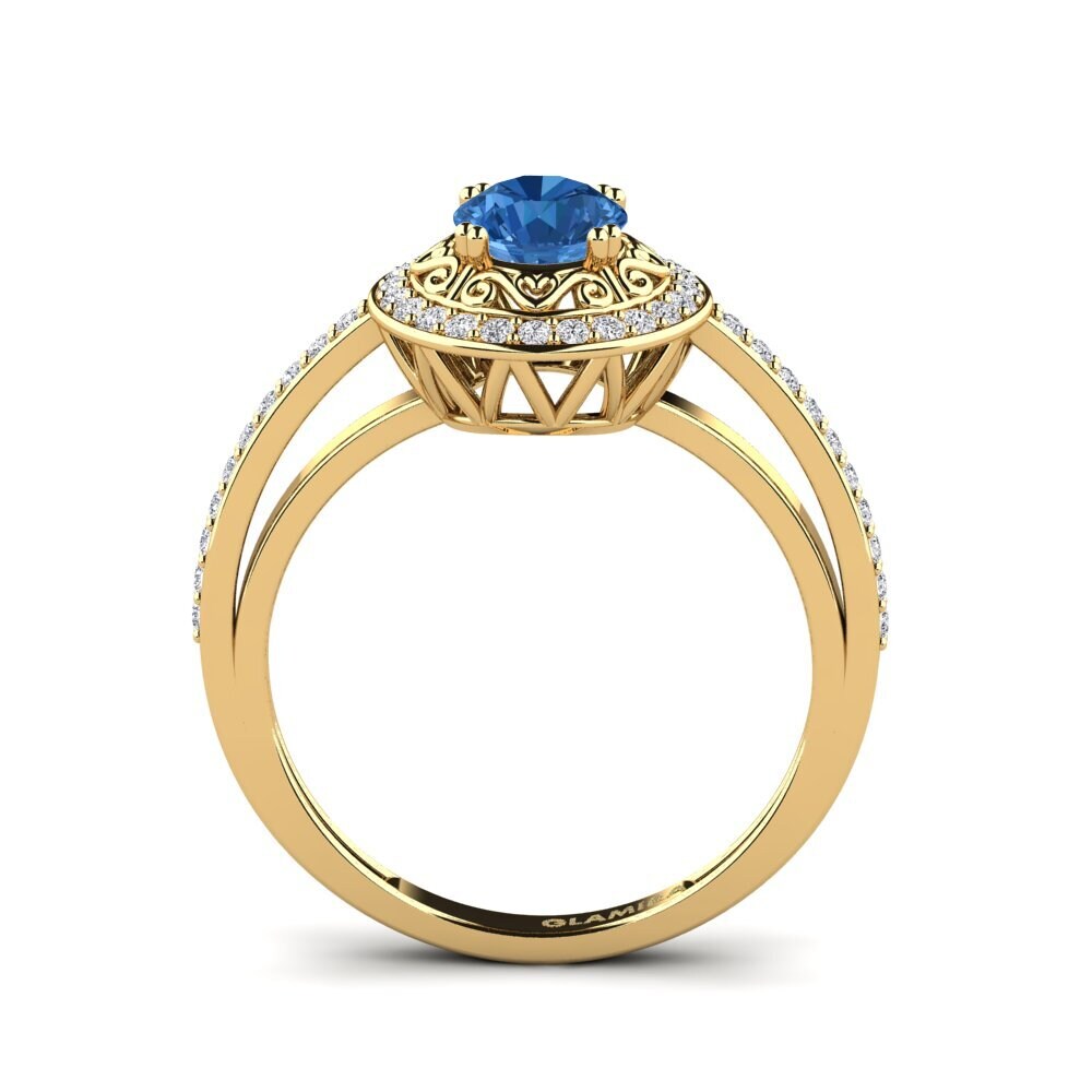 Dark Blue Zirconia Engagement Ring Pasqueflower